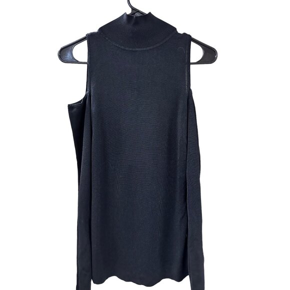 ✌️ 2/$40 ✌️ WHBM Black Long Sleeve Cold Shoulder Mock Turtle Neck sz M - Picture 1 of 6
